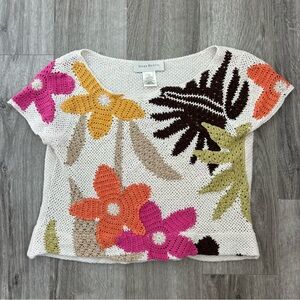 Susan Bristol Vintage Vacation Knit Floral Tropical T-Shirt Colorful Spring